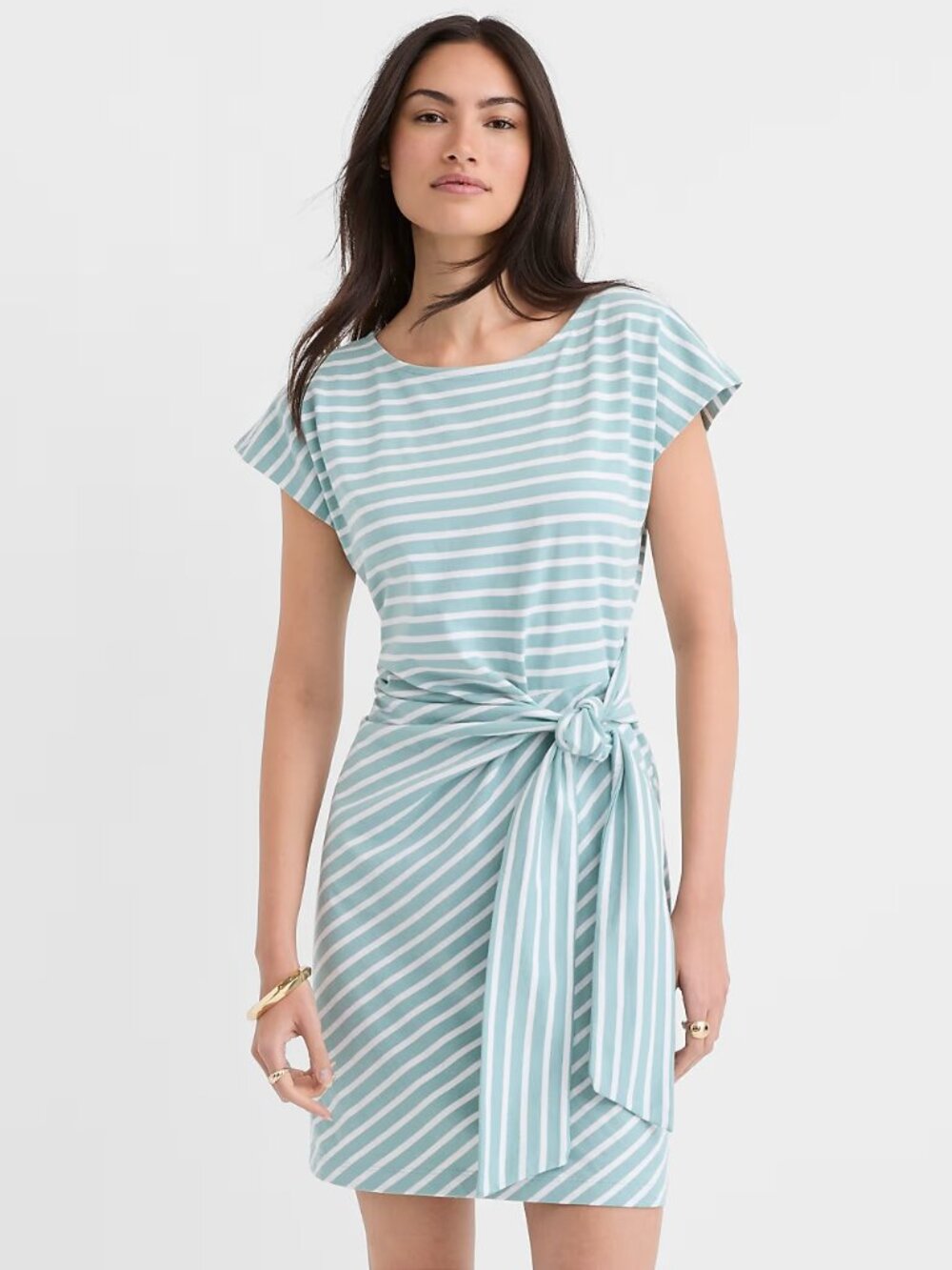LOFT Striped Side Tie Wedge Tee Mini Dress (Cream/blue/black stripe, not teal)